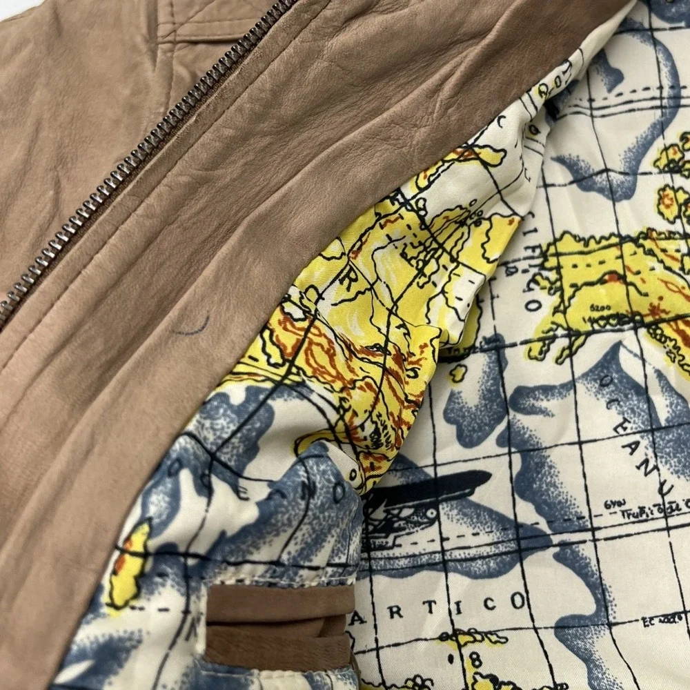 Rock Creek Leather Bomber Jacket Mens M Tan Vintage Map Lining Distressed E2